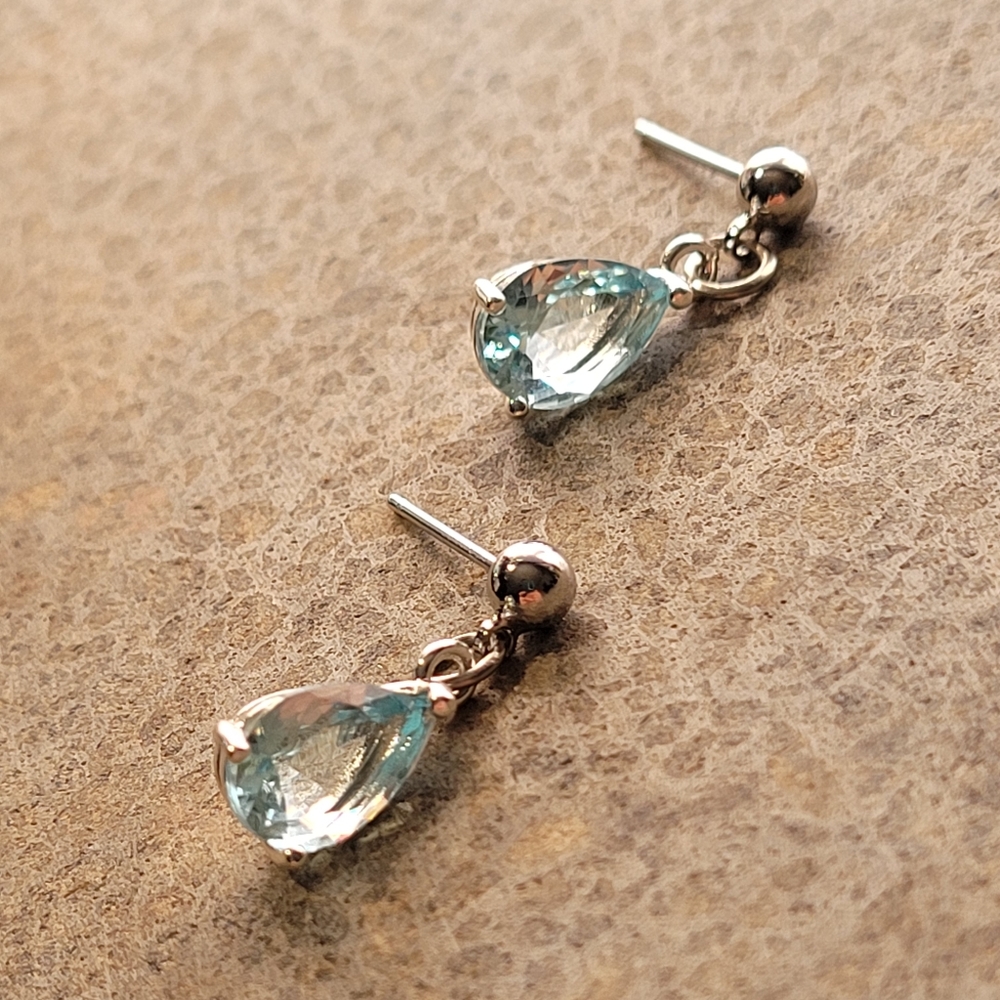 Sterling Silver Aquamarine Stud Earrings - Picture 4 of 7